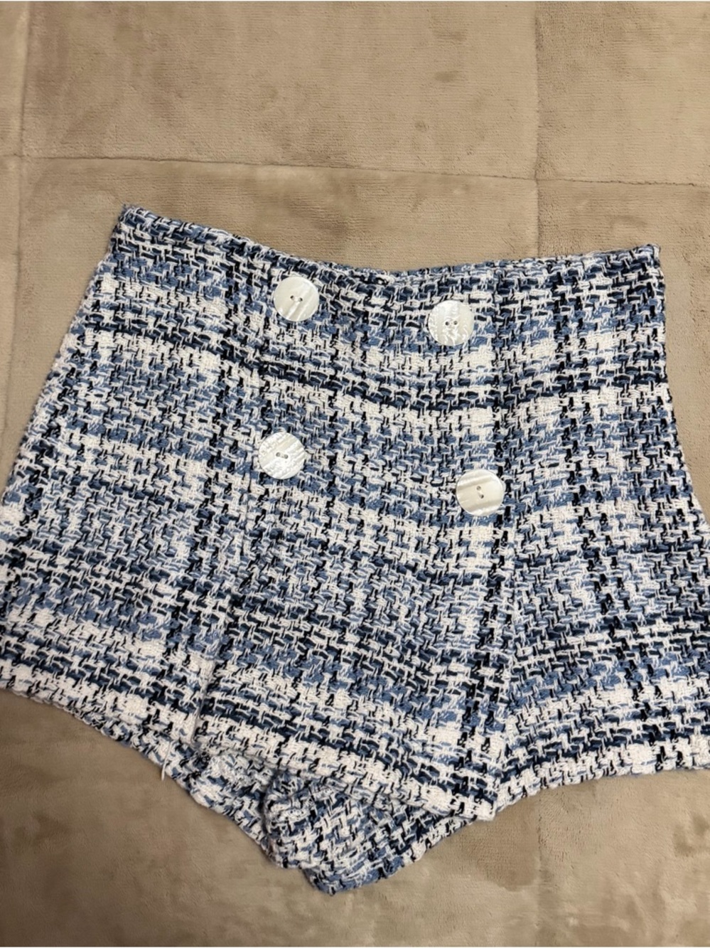 Zara Blue and White Tweed Double-Breasted Women’s Shorts